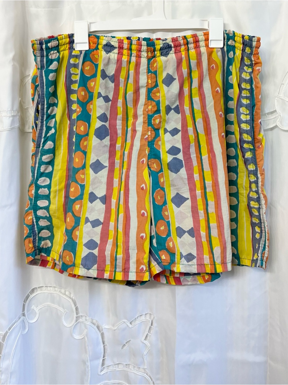 Vintage Lacoste 80s 90s Multicolor Abstract Swim Trunks Shorts M